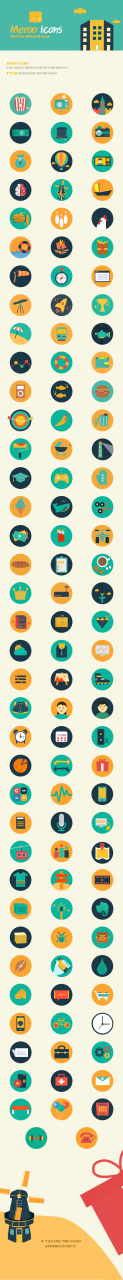 110 Flat Colorful Circle Icons Pack PSD