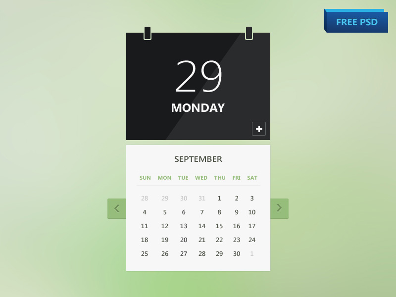 Flat Style Calendar UI Design Free PSD