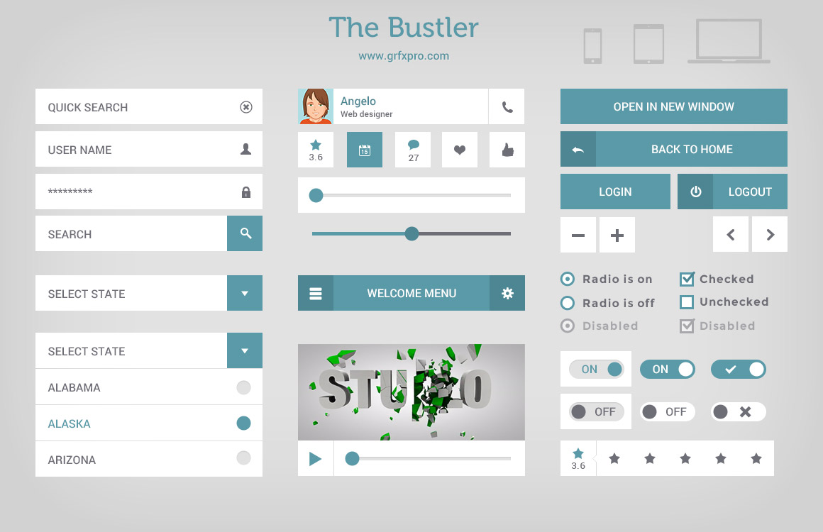The Bustler UI Kit Free PSD