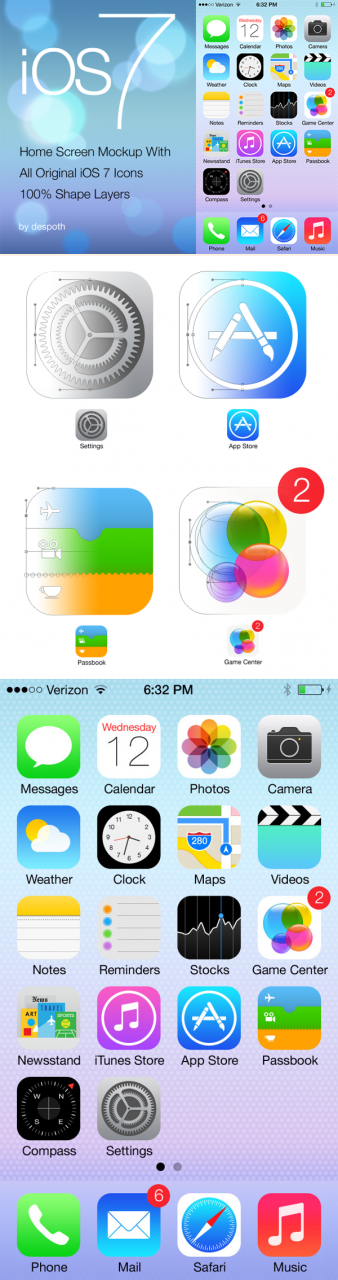 IOS 7 Home Screen With Icons PSD