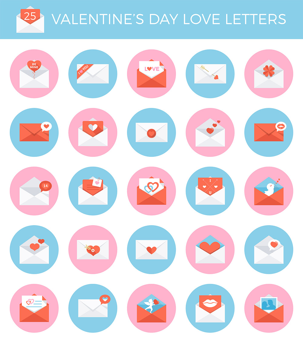 25 Valentines Day Envelope Icon Set Free PSD