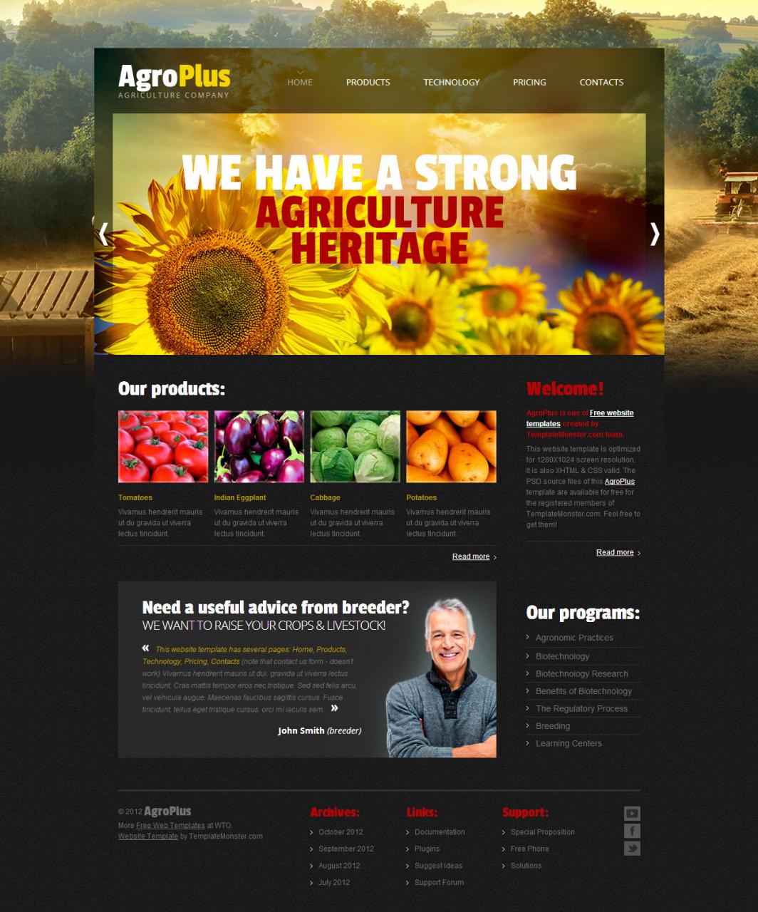 Agro Plus Agriculture Website Template With Free PSD