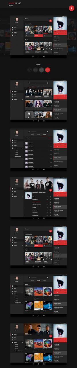 Android Music Player Application UI Kit Free PSD