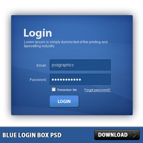 Blue Login Box PSD L