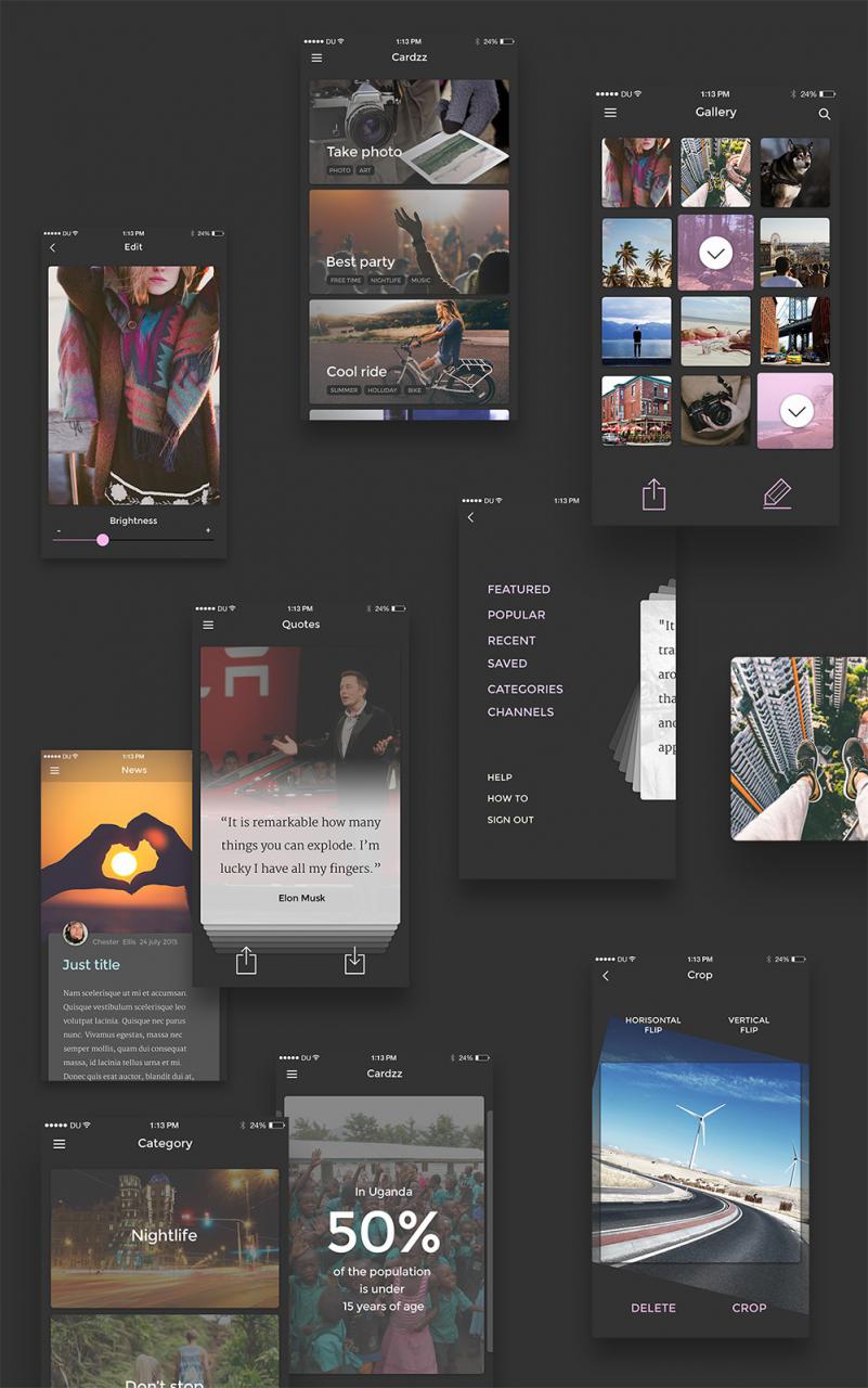 Card Style IPhone 6 IOS App UI Kit PSD