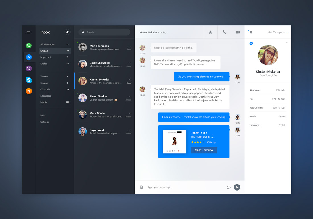 Chat Messenger Application UI Template Free PSD