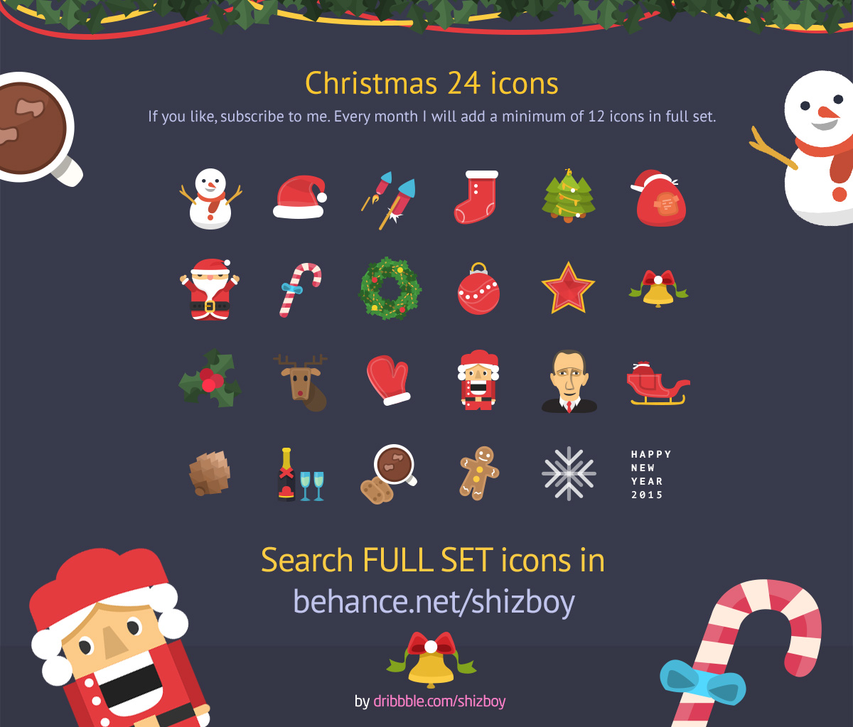 Colorful Christmas Free Flat PSD Icons Set