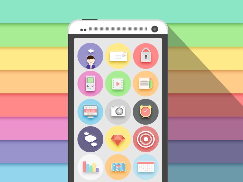 Colorful Flat Icon Set PSD