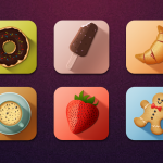 Colorful Long Shadow Tasty Food Icons PSD