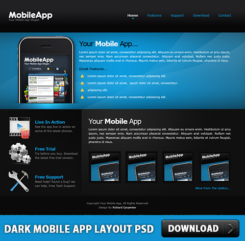 Dark Mobile App Layout PSD L