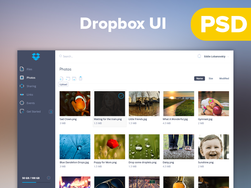 Dropbox Dashboard Redesign UI PSD