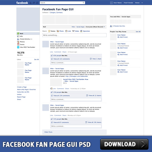 Facebook Fanpage GUI PSD L