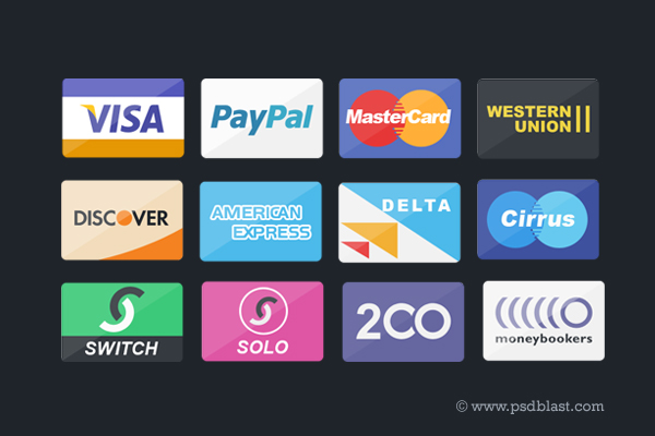 Flat Credit Card Icons Set PSD