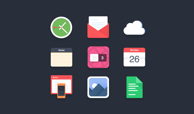 Flat Style Colorful Icons Set PSD
