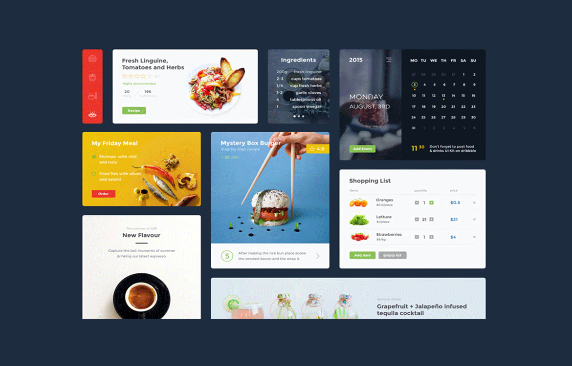 Food And Drink UI Kit Free PSD