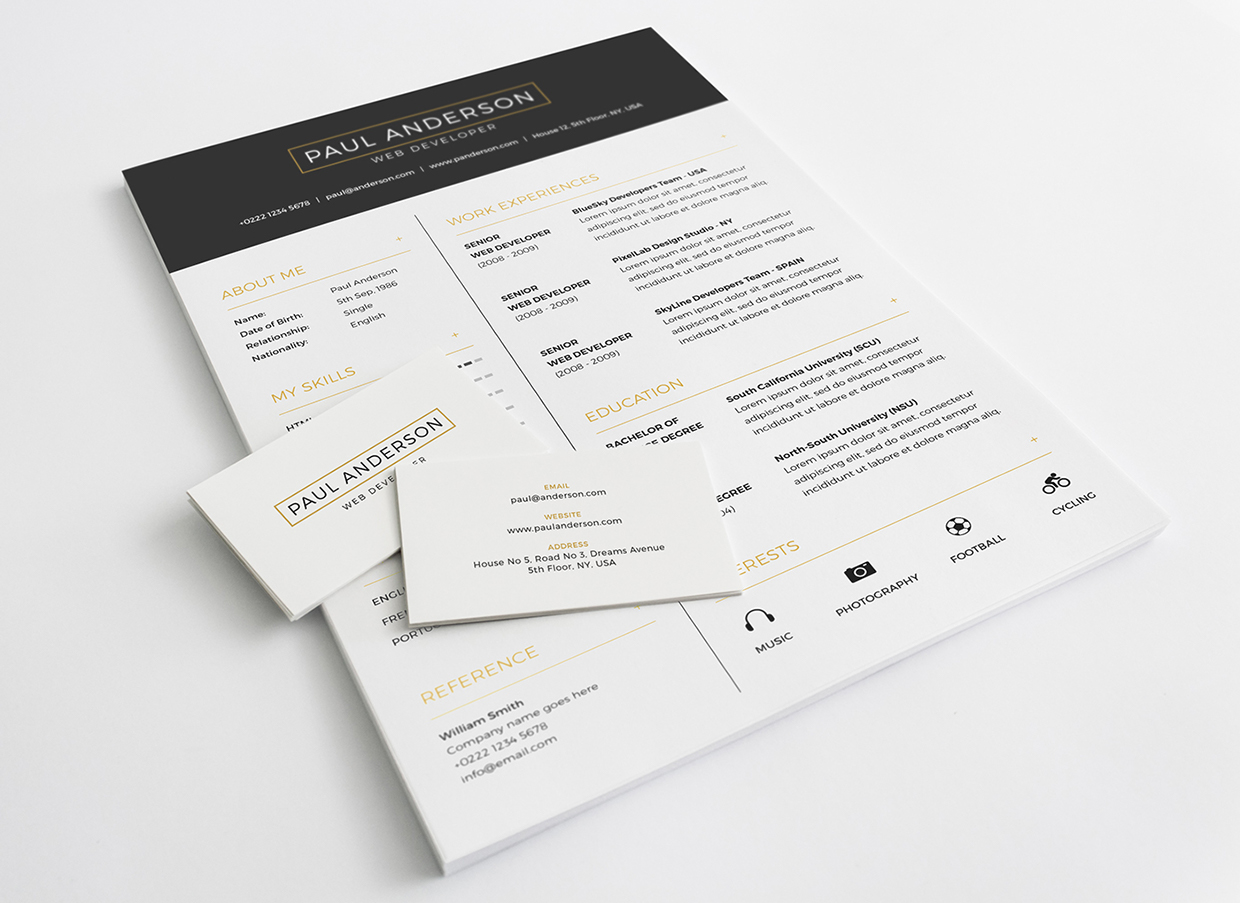 Free Resume With Business Card Template PSD