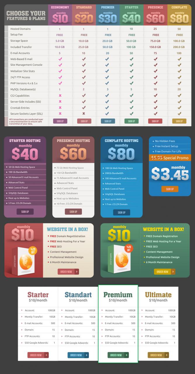 Hosting Price Tables And Website Banners PSD