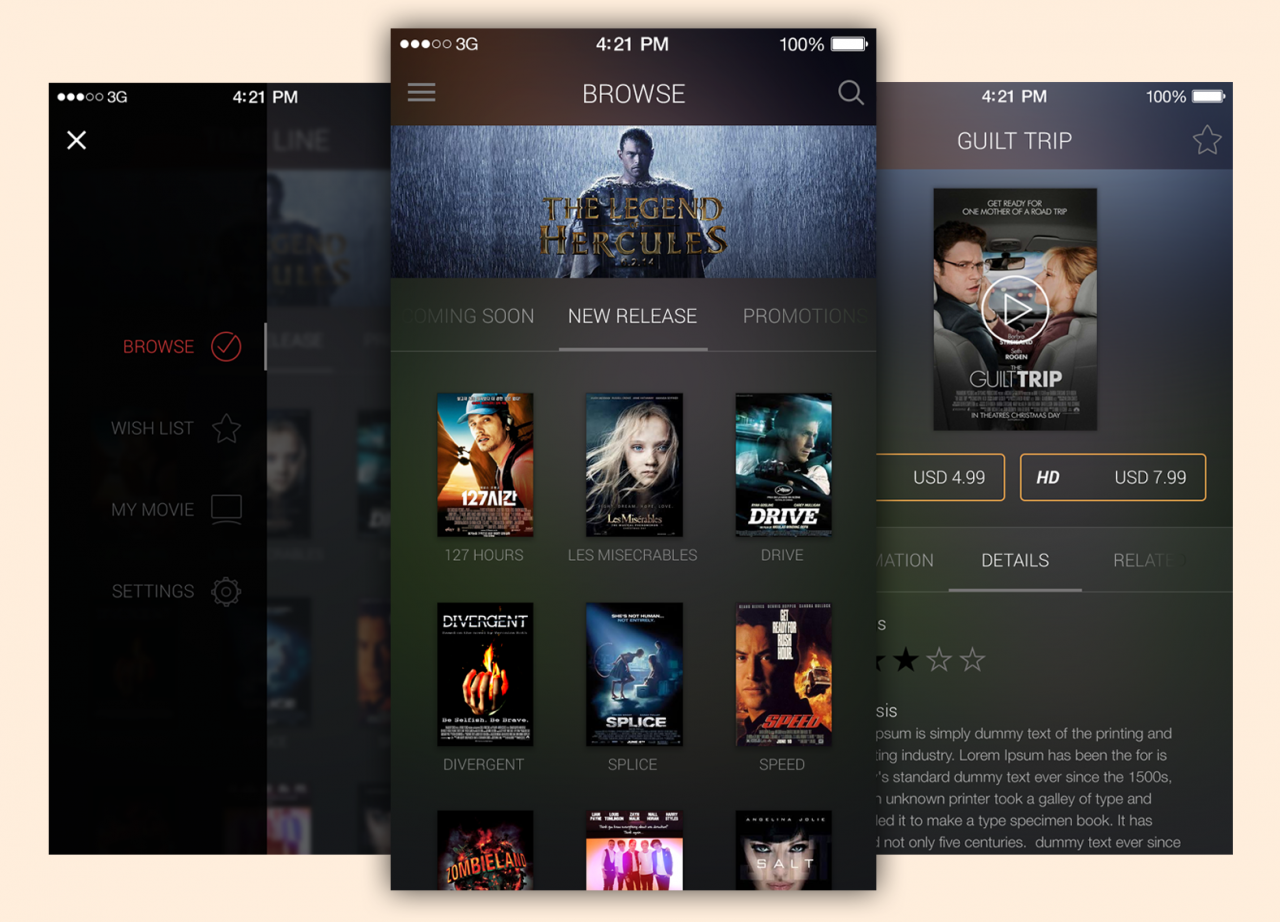 Movie App UI Free PSD Template