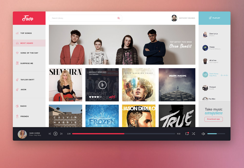 Music Player User Interface Template Free PSD