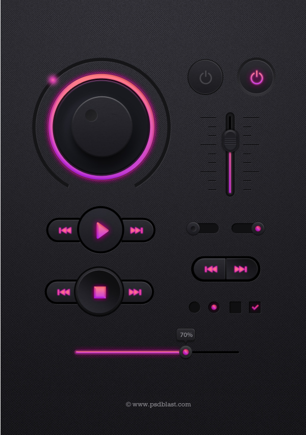 Dark Music Player UI Kit PSD