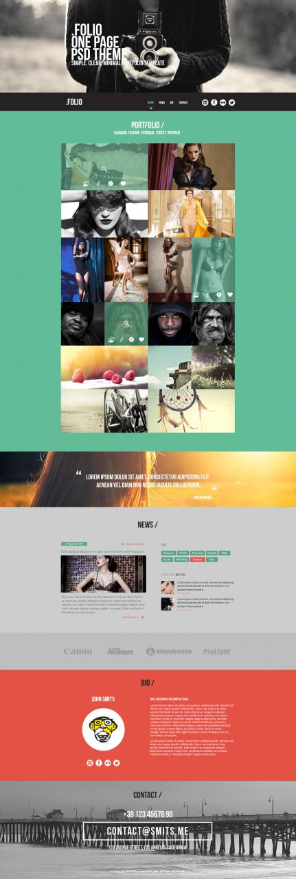 One Page Folio Flat PSD Template