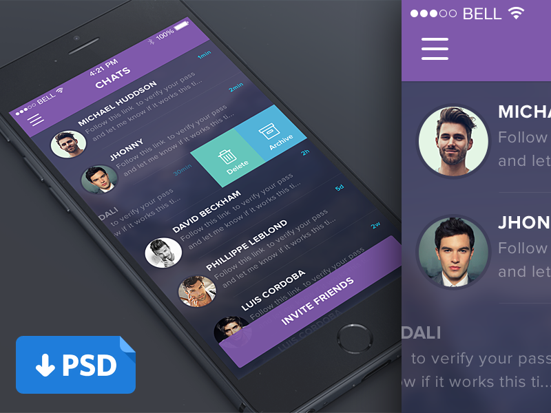 Purple Mobile Chat List UI PSD