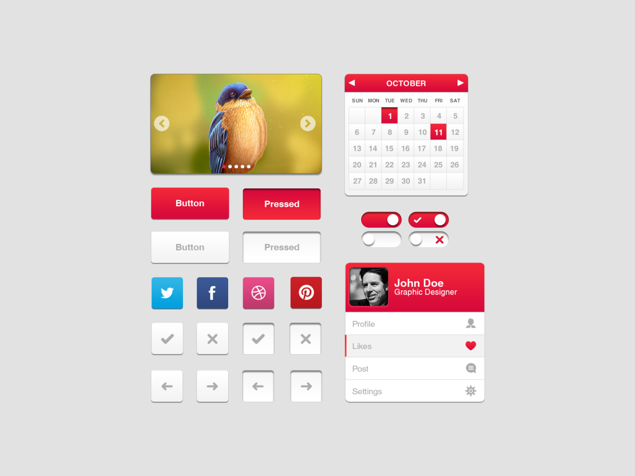 Red UI Elements PSD Kit
