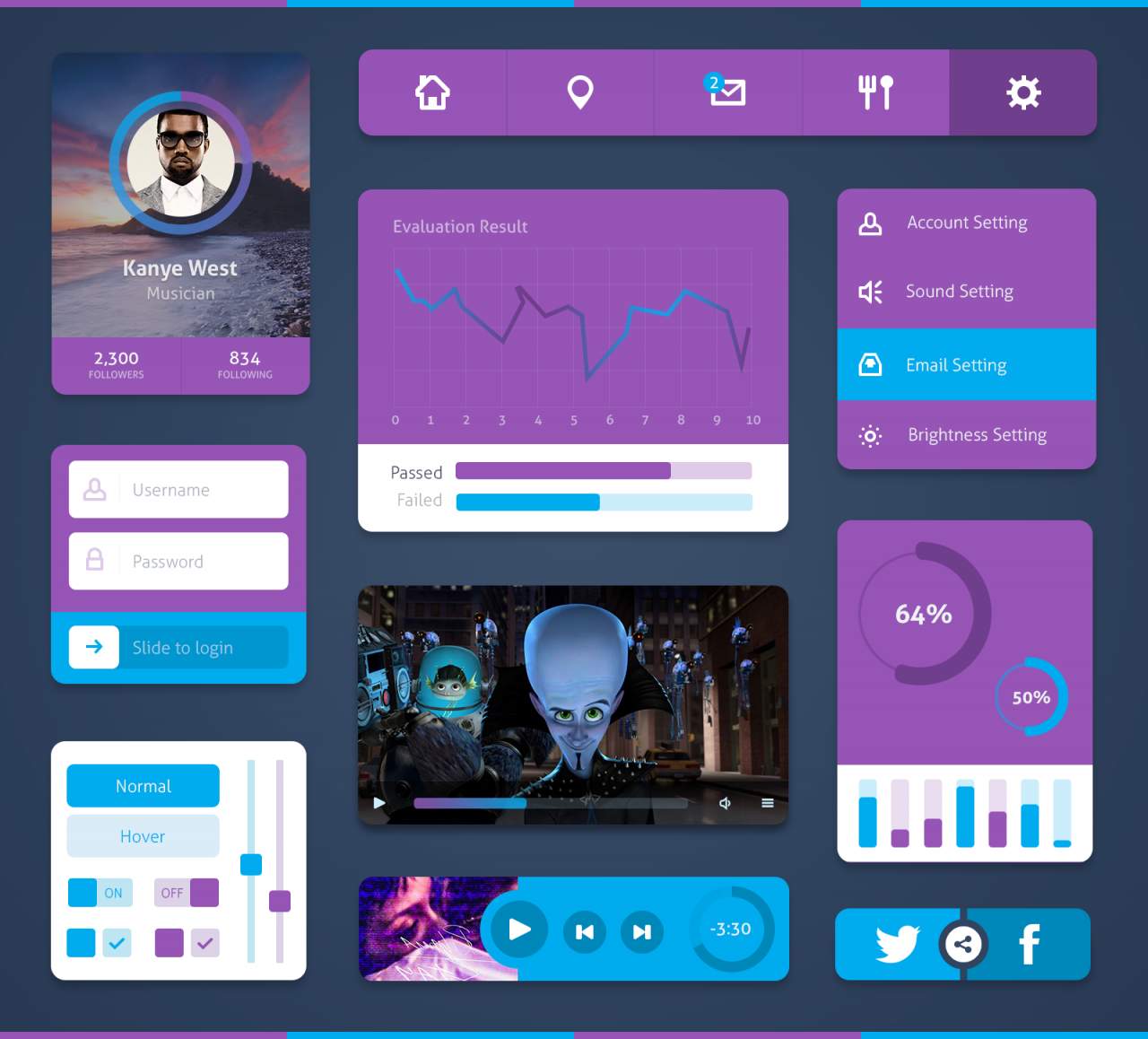 Stunning Purple Web UI Elements Kit PSD