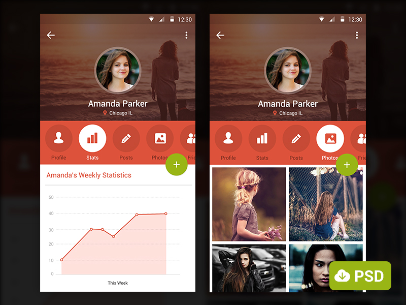 User Profile Mobile Application Screens PSD