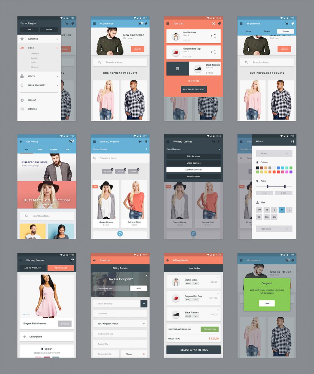 ECommerce Mobile App Screens Free PSD